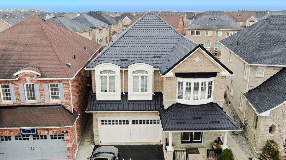 Metal Roofing Installation in Toronto. Black Steel Roofing Product.